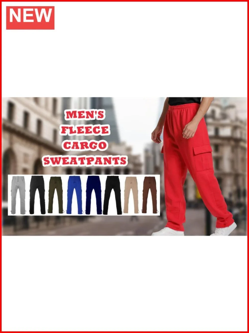 Men's Fleece Cargo Sweatpants Loose Multi-Pocket Tall Big Size